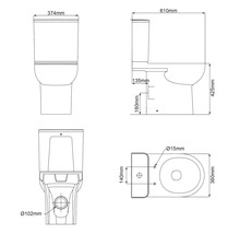 Technický výkres stojícího WC s rozměry.
