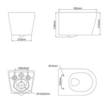 Technický nákres závěsného WC s rozměry