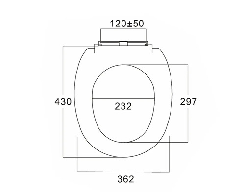 Technický nákres WC sedátka s rozměry