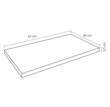 Pohled shora na pracovní desku o rozměrech 81 cm délka, 46 cm šířka a 3,5 cm výška