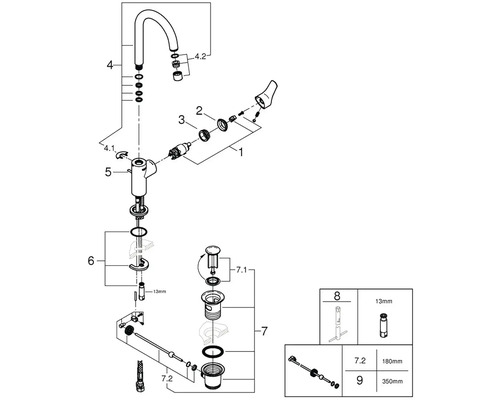 Rozkreslený nákres armatury s jednotlivými díly