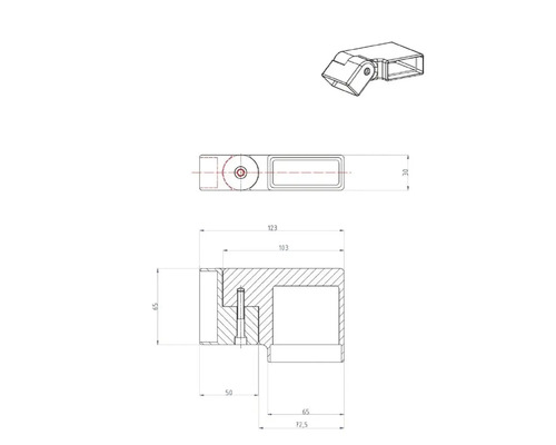Technický nákres nábytkového kování s rozměry
