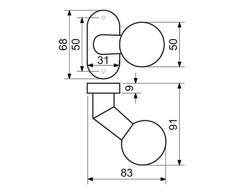 Technický výkres kliky dveří s rozměry