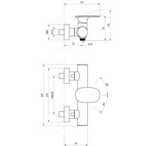 Technický nákres sprchové baterie s rozměry