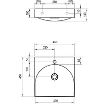 Technický výkres umyvadla s rozměry