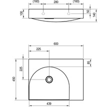 Technický výkres umyvadla s rozměry