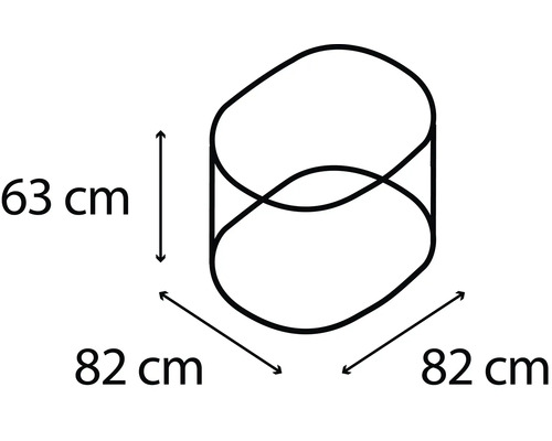 Rozměrový nákres výrobku s výškou 63 centimetrů a šířkou 82 centimetrů.
