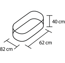 Technický nákres oválného koupelnového zrcadla o rozměrech 40, 62 a 82 centimetrů