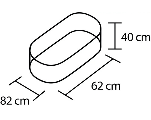 Technický nákres oválného koupelnového zrcadla o rozměrech 40, 62 a 82 centimetrů
