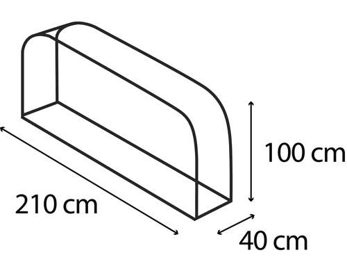 Rozměry pařeniště: délka 210 cm, výška 100 cm, šířka 40 cm.