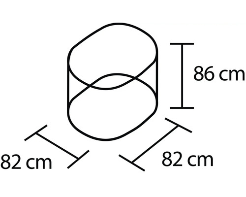 Rozměry oválného konferenčního stolku: šířka 82 centimetrů a výška 86 centimetrů