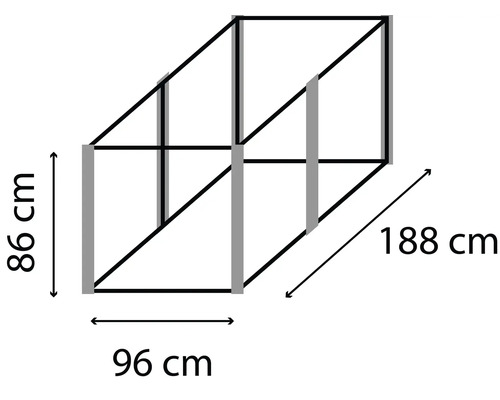 Rozměry regálu: 86 centimetrů vysoký, 96 centimetrů široký a 188 centimetrů hluboký.
