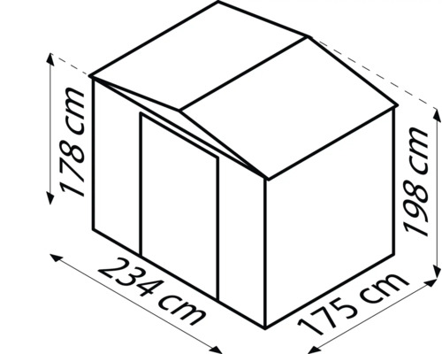 Rozměry zahradního domku: 175 cm, 178 cm, 198 cm, 234 cm
