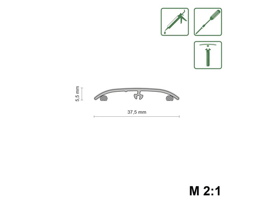 Profilová lišta o rozměrech 5,5 mm na výšku a 37,5 mm na šířku