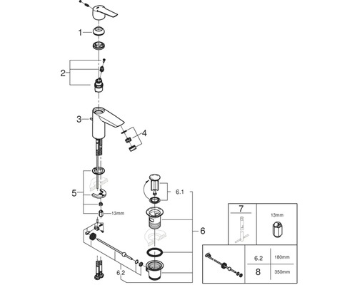 Rozkreslený nákres baterie s jednotlivými díly
