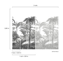 Tapeta se vzorem palem a údaji o velikosti