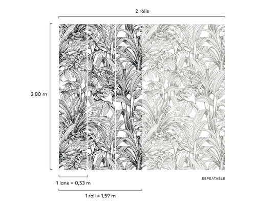 Tapeta s rostlinným vzorem, opakovatelná, výška 2,80 metru, délka role 1,59 metru