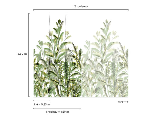 Obrázek rozměrů fototapety s rostlinnými motivy.
