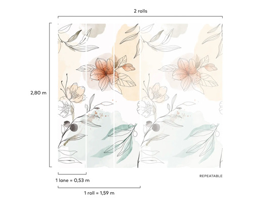 Tapeta s květinovým vzorem, skládající se ze dvou rolí