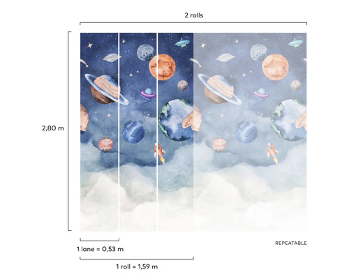 Tapeta s motivem vesmíru s planetami, hvězdami a kosmickými loděmi, dvě role