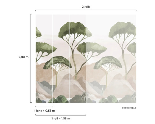 Tapeta se vzorem stromů a rozměry pro dvě role