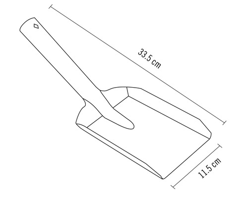 Nákres sázecí lopatky o rozměrech 33,5 cm délky a 11,5 cm šířky