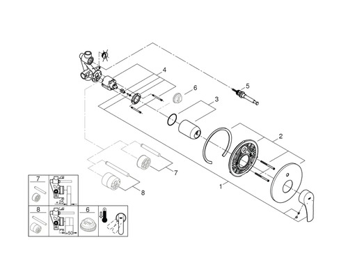 Rozkreslený nákres baterie s jednotlivými díly