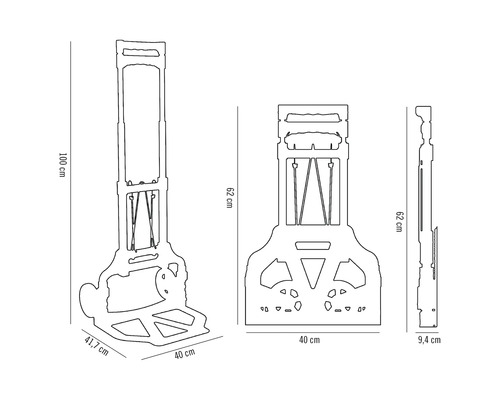 Technický nákres rudlu s výškou a šířkou