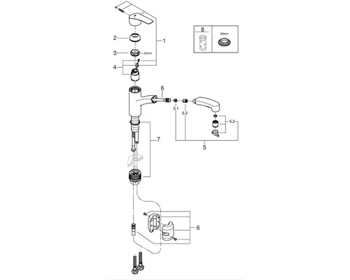 Rozkreslený nákres armatury s jednotlivými díly
