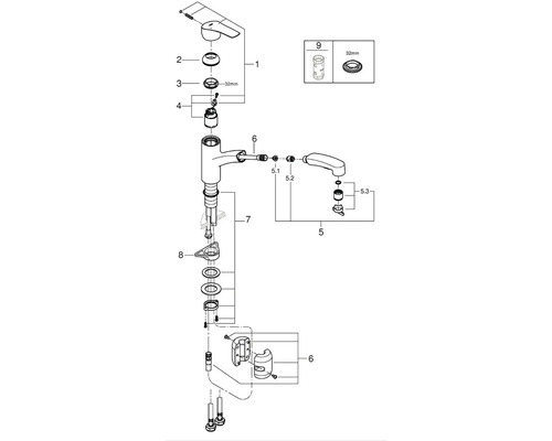 Rozkreslený nákres baterie s díly a rozměry