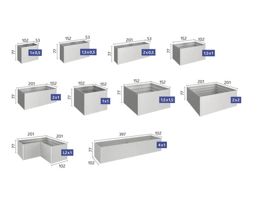 Přehled různých truhlíků s rozměry