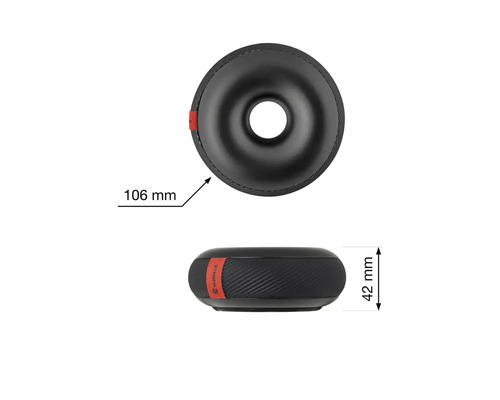 Obrázek černého sedacího polštáře o rozměrech 106 mm v průměru a 42 mm na výšku