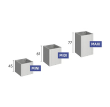 Květináče různých velikostí: Mini (45 cm), Midi (61 cm), Maxi (77 cm)