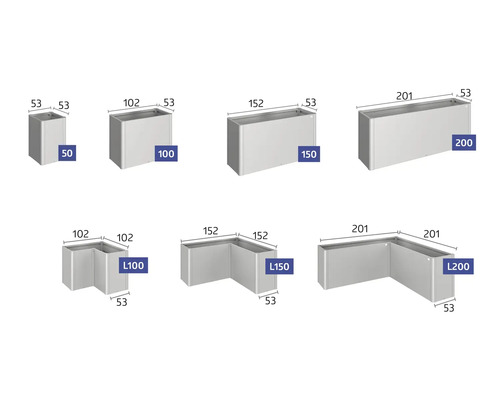 Různé velikosti obdélníkových truhlíků