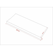Nákres dřevěné desky o délce 65 centimetrů, šířce 25 centimetrů a výšce 3 centimetry