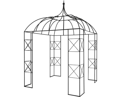 Kovový zahradní pavilon se střešní konstrukcí a otevřeným designem