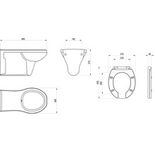 Technický nákres závěsné toalety s rozměry