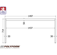Technický výkres stolové desky o rozměrech 1497 x 714 milimetrů