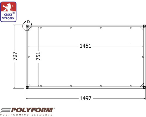Technický nákres obdélníkového objektu s rozměry