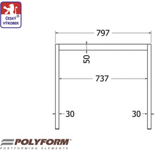 Technický výkres s rozměry kusu nábytku