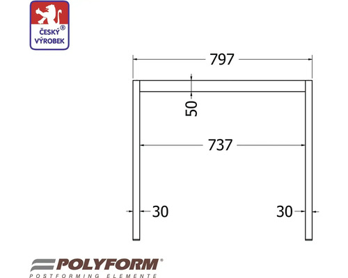 Technický výkres s rozměry kusu nábytku