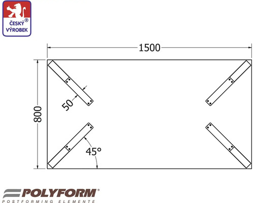 Technický výkres stolové desky s rozměry
