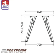 Technický nákres stolu s rozměry