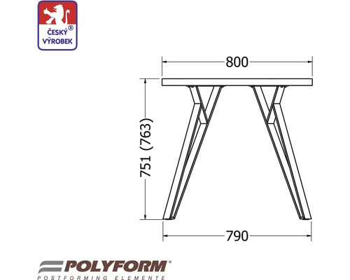 Technický nákres stolu s rozměry