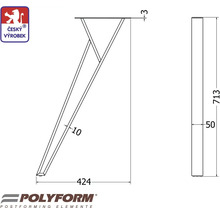 Technický nákres nohy stolu s rozměry