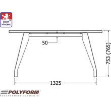 Technický nákres stolu s rozměry