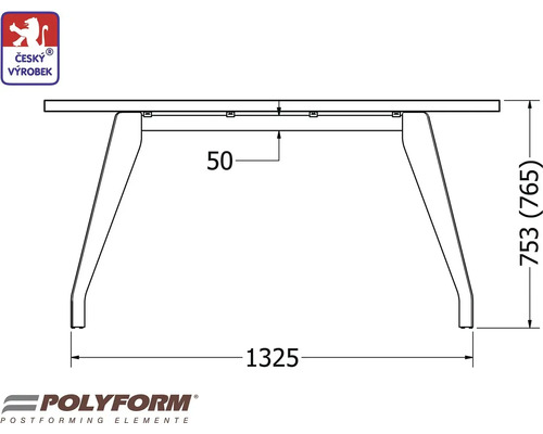 Technický nákres stolu s rozměry