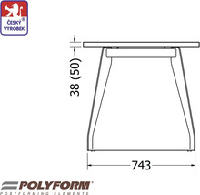 Technický výkres stolové podnože s rozměry a pečetí Český výrobek
