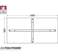 Technický výkres stolové desky o rozměrech 1800 x 900 milimetrů a podkonstrukce.