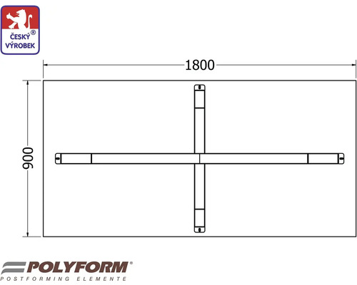 Technický výkres stolové desky o rozměrech 1800 x 900 milimetrů a podkonstrukce.